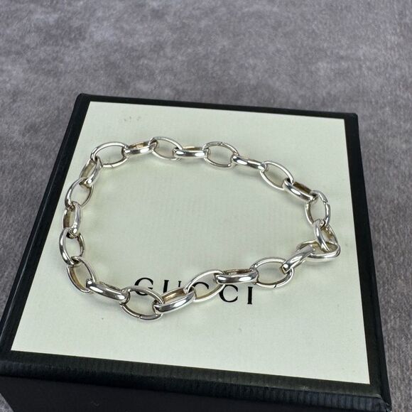 Gucci 925 Sterling Oval Link Blind for Love Silver Bracelet - Picture 7 of 9